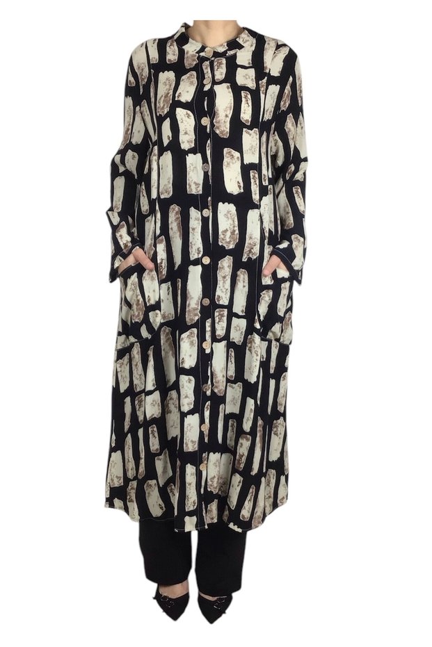 Women's Front Buttoned Long Tunic Shirt with Pockets