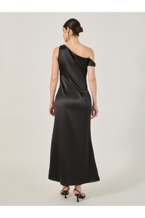 فستان ماكسي سادة بكتف واحد وخط A - 5