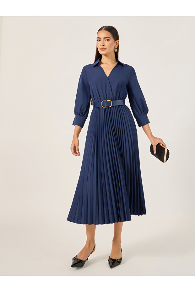 Plain 3/4th Sleeves Shirt Maxi Dress