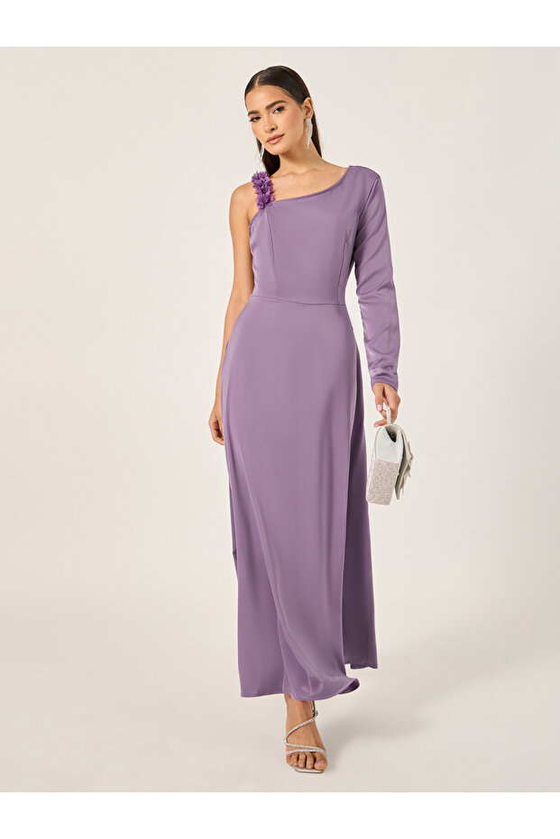 Plain Asymmetric Neck A-Line Maxi Dress