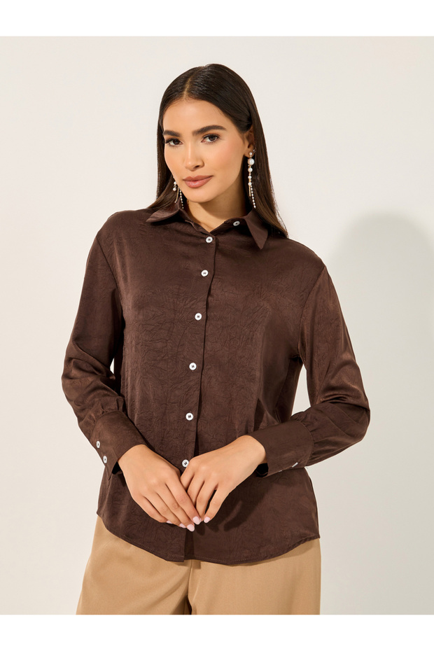Solid Buttoned Down Spread Collar Shirt - 2