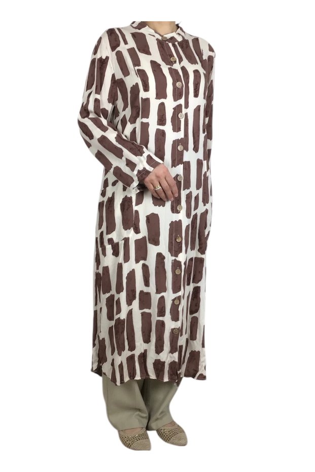 Women's Front Buttoned Long Tunic Shirt with Pockets