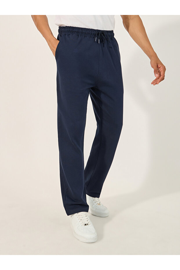 بنطال رياضي سادة بقصة مستقيمة مع جيب جانبي - 1