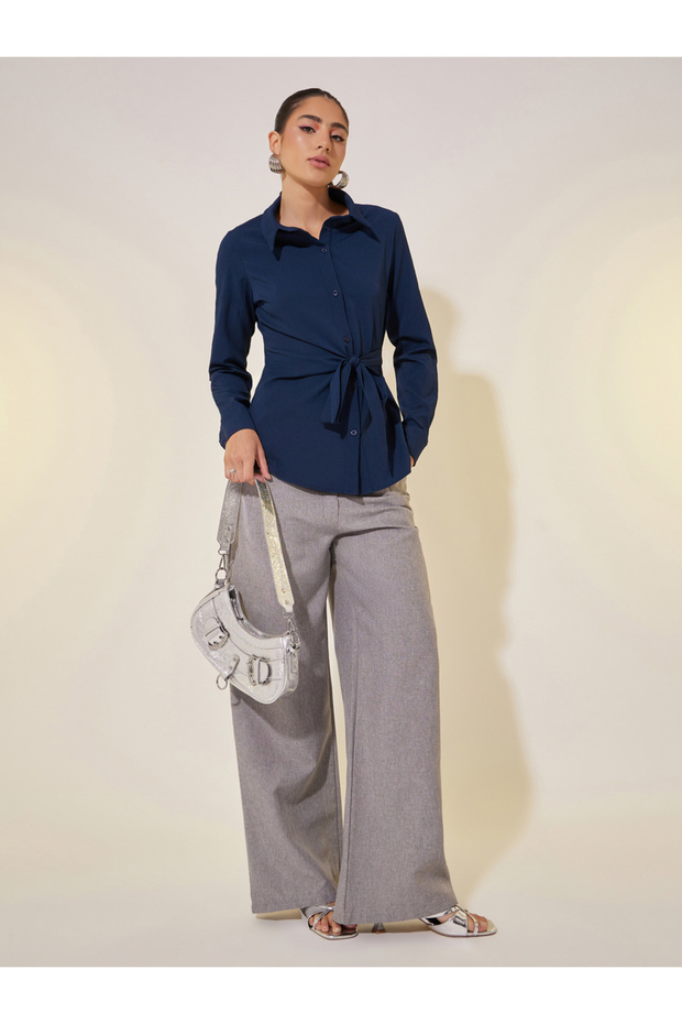 بلوزة ملفوفة بأكمام طويلة وياقة - 2