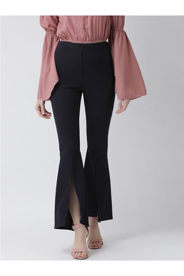 بنطلون بوت كات سادة مع حاشية أمامية مشقوقة - 1