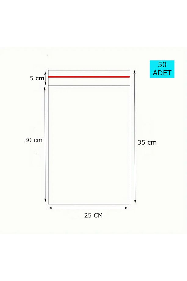 50 Adet 25x30(*5) Cm Bantlı Yapışkanlı Opp Jelatin Poşet, Şeffaf Poşet - 1