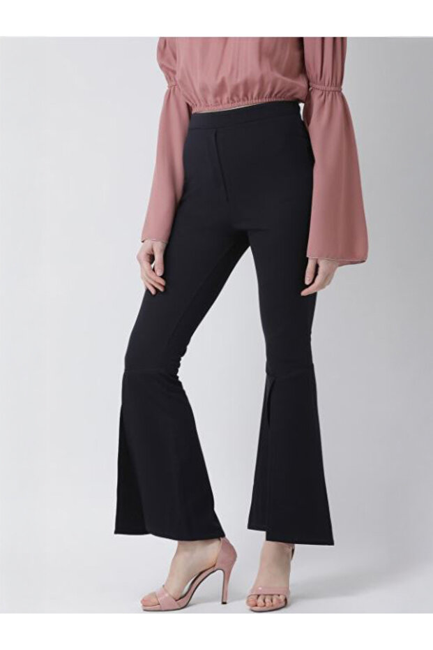 بنطلون بوت كات سادة مع حاشية أمامية مشقوقة - 2