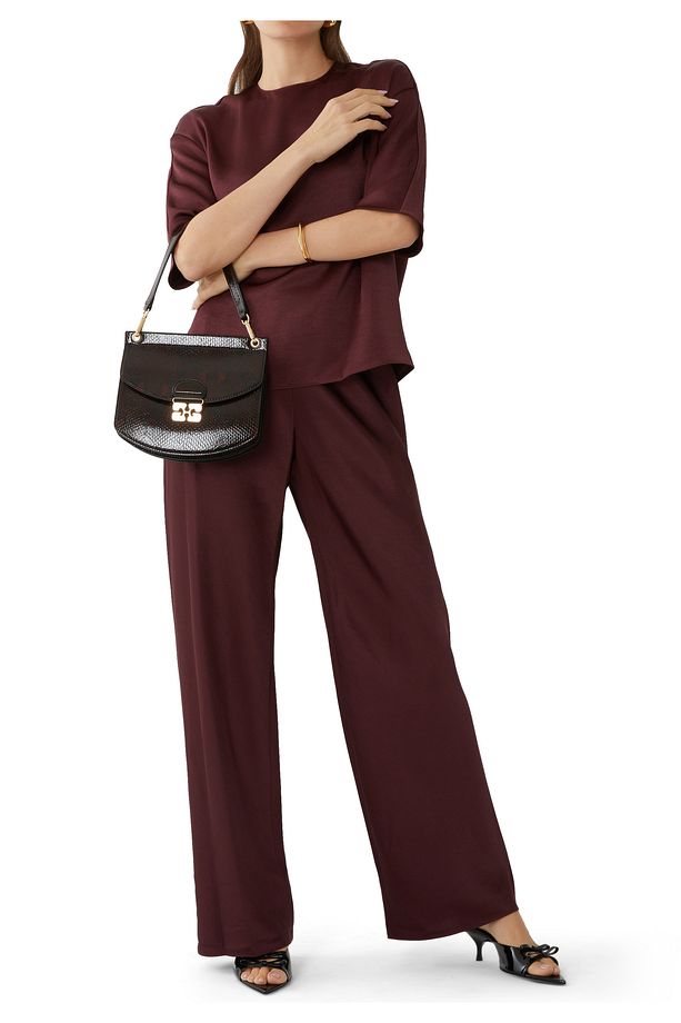 Saten Şort Pantolon - Bordo - 2