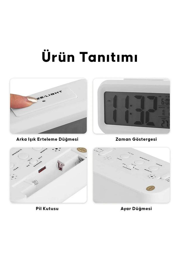 Dijital Masa saati Gece Görüş Sensörü Masa Saati İç Mekan Dijital Oda Termometresi Takvim Çalar Saat - 5