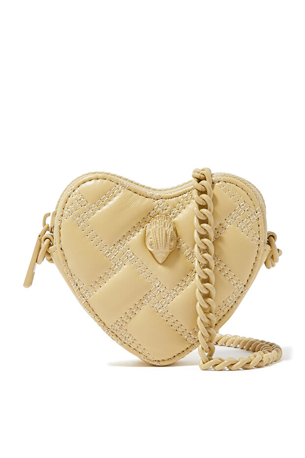 Crocodile Patterned Heart Micro Crossbody Bag - Cream