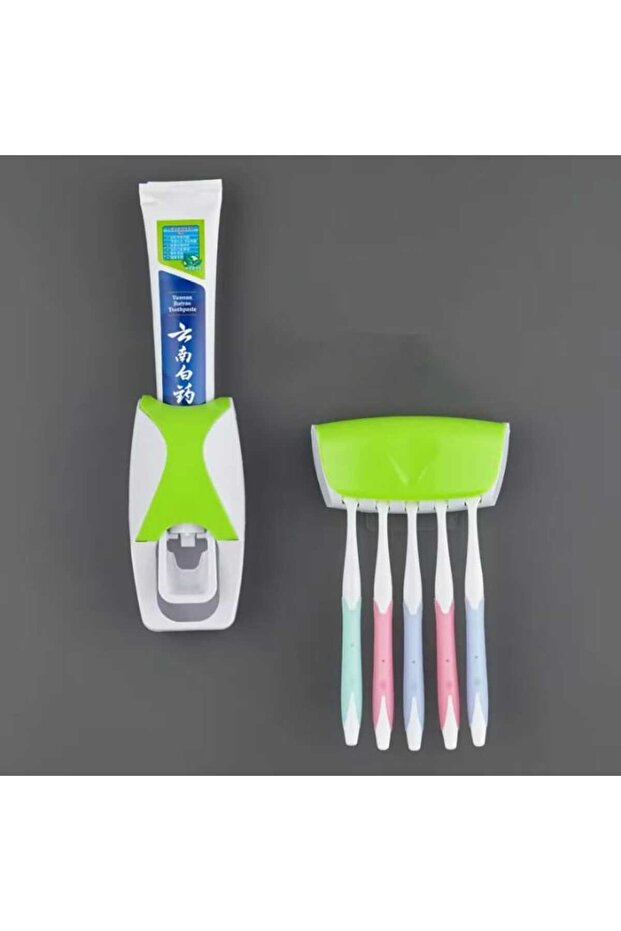 2قطعة مجموعة موزع معجون اسنان اوتوماتيكي وحامل فرشاة اسنان - 2