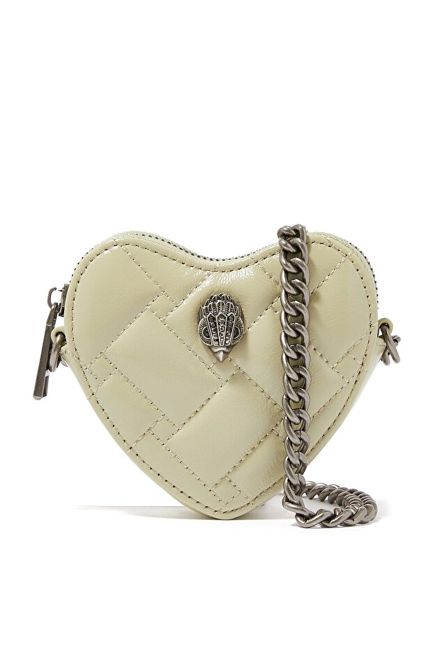 Heart Patterned Croc Leather Micro Bag - Light Green