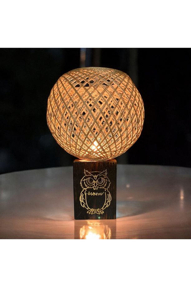 Doğal Ahşap & Jüt Hasır Başlıklı  Lambader - Gece Lambası Bohem Dekorasyon Özel Tasarım Masa Üstü - 8