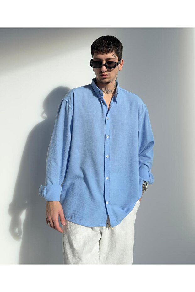 Oversize Keten Gömlek - 5