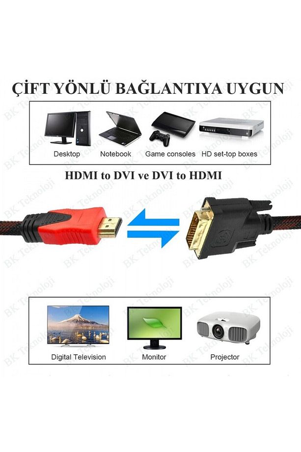 Hdmi To Dvi 24+1 Çevirici Dönüştürücü Monitör Kablosu 1.5 Metre Dual Link DVI-D (24+1) Konnektörlü - 4