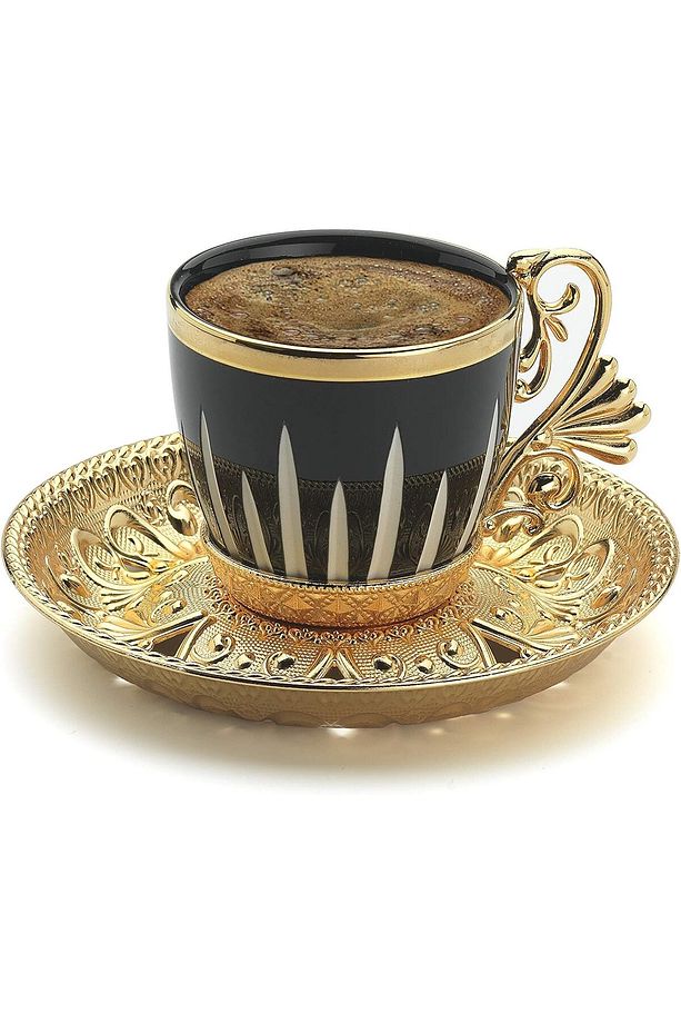 Türk Kahvesi Seti Lal Elegans Taç Desenli Kahve Seti,Altın Gümüş,6 Lı Kahve Fincan Takımı - 2