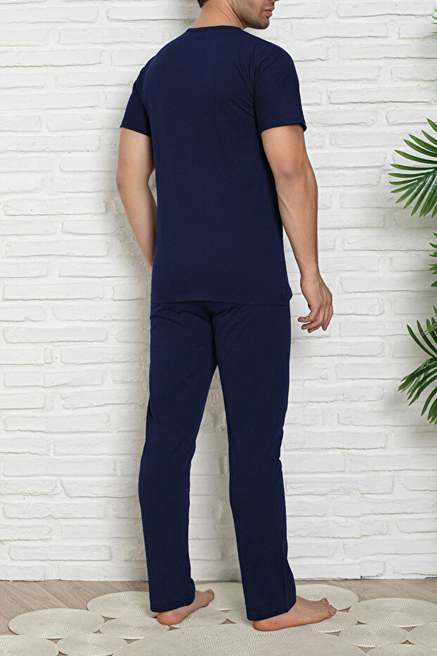 Lacivert Regular Fit Baskılı Kısa Kol Örme Pijama Takımı TMNSS25PT00040 - 2