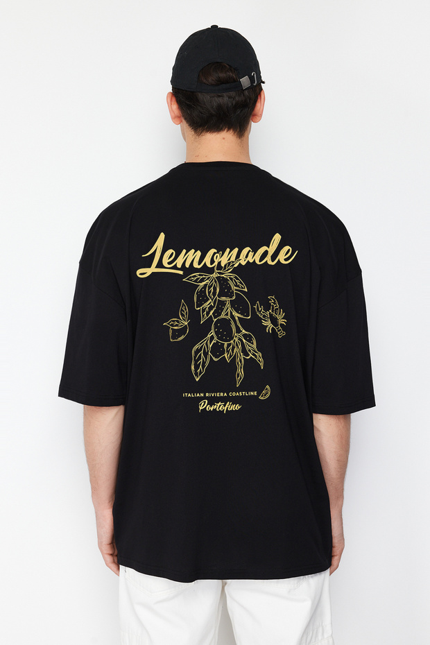 Siyah Oversize/Geniş Kesim Sırt Limon Baskılı %100 Pamuk T-Shirt TMNSS23TS00089 - 1