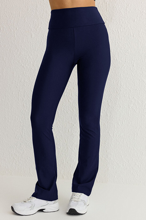 Lacivert Tam Boy Straight Cut Toparlayıcı Dalgıç Örme Spor Tayt THMSS25TY00009 - 4