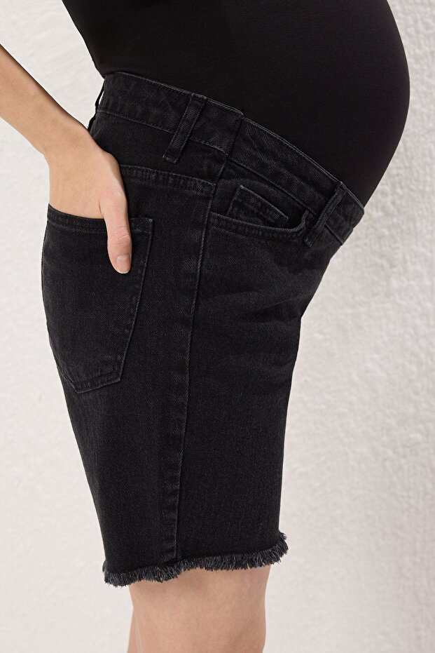 Siyah Karın Panelli Hamile Denim Şort TBBSS25AP00027 - 2