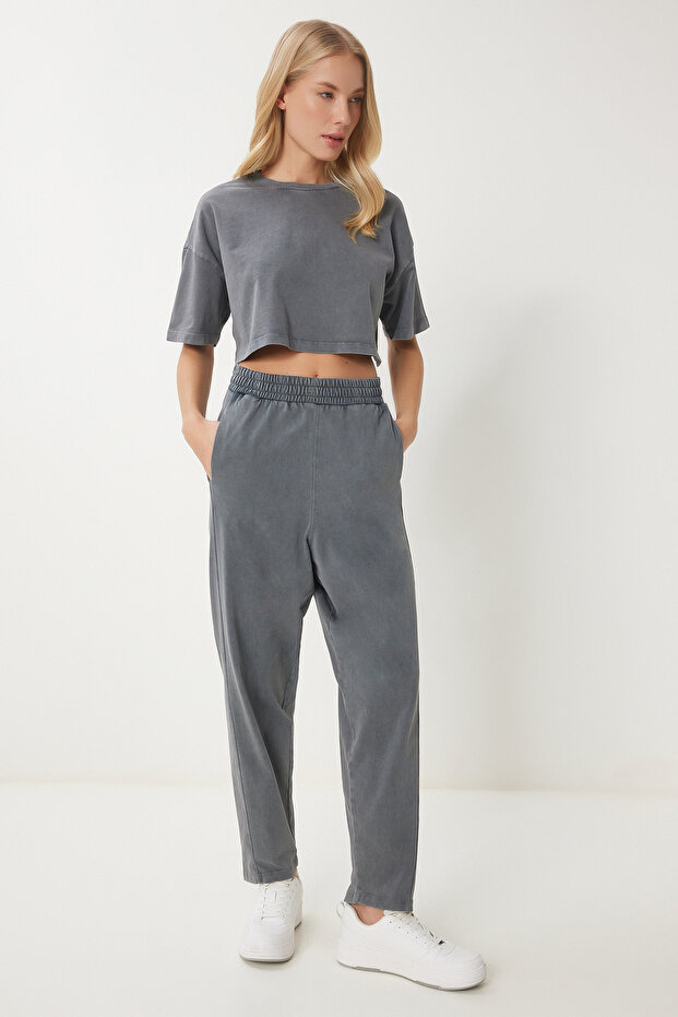 Damen-Trainingsanzug-Set aus Baumwolle mit geräuchertem, verblasstem Effekt BF00101 - 1