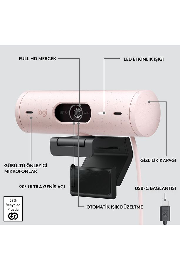 BRIO 500 Full HD 1080p Mikrofonlu Web Kamerası - Pembe - 8
