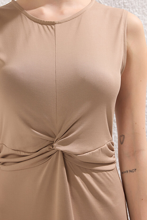 Vizon Düz Büzgü / Drape Maxi More Sustainable Modal Burgu Detaylı Esnek Örme Elbise TWOSS25EL00385 - 4