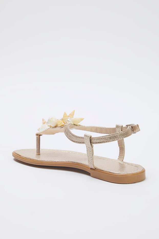 Gold Sea Shell Pearl Detaillierte Flip Flops Damen Stilvolle Sandalen TAKSS25SD00008 - 6
