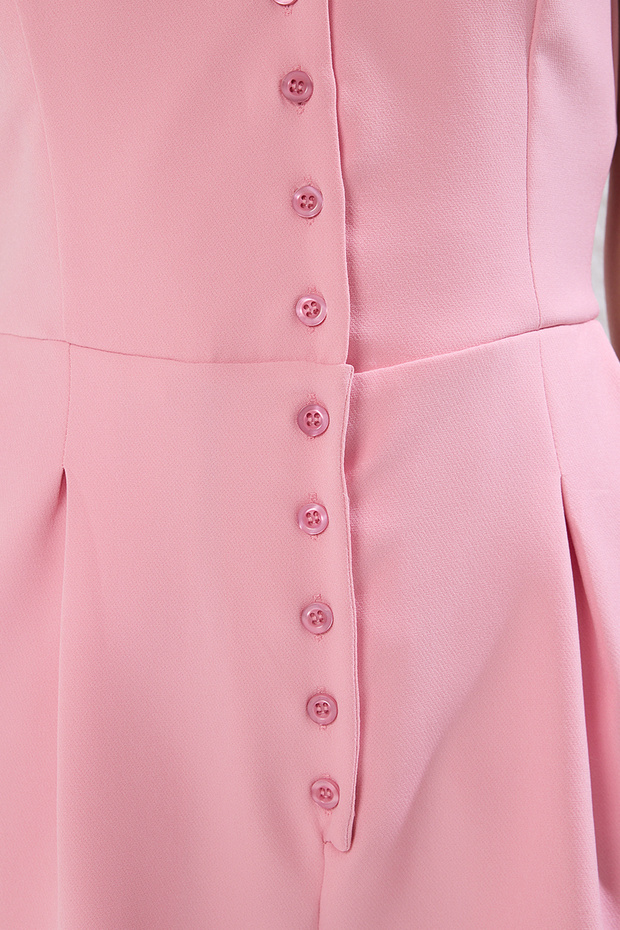 Pembe Geniş Paça Düğmeli Mini Dokuma Tulum TWOSS25TU00011 - 3