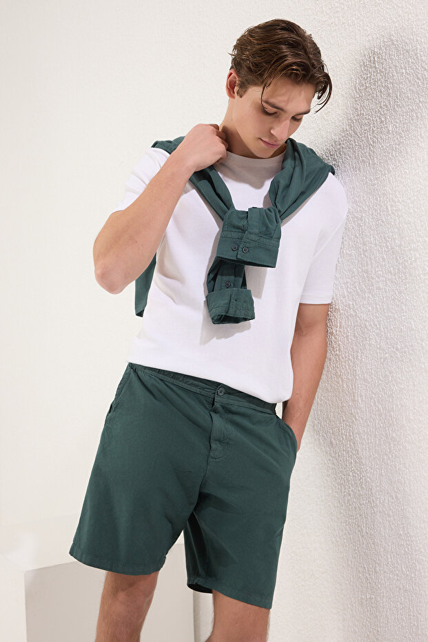 Koyu Yeşil Loose Fit Pamuklu Bağcıklı Şort TMNSS23SR00056 - 2
