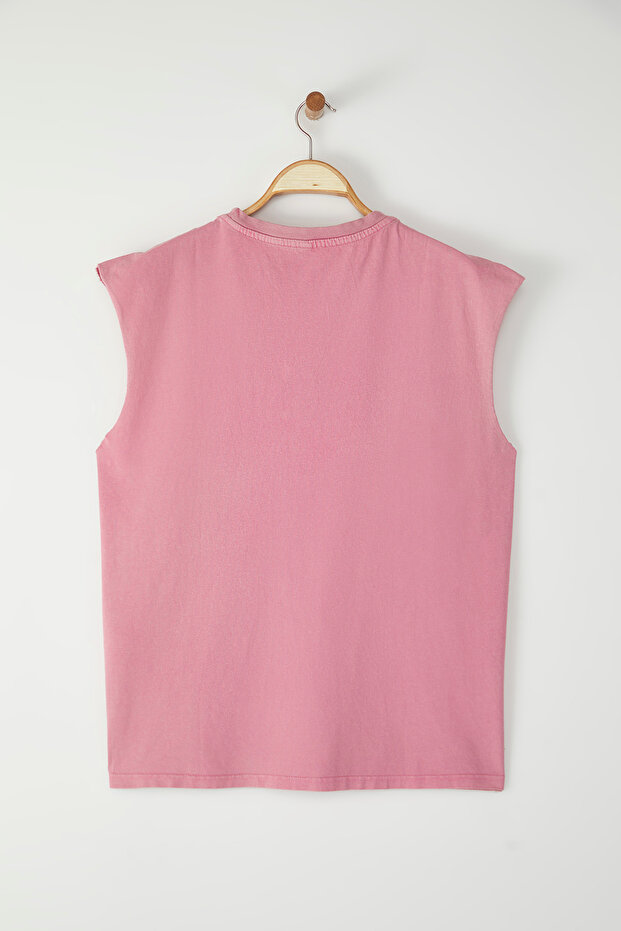 Gül Kurusu Oversize/Geniş Kesim Soluk Efektli Yazı Baskı %100 Pamuk T-Shirt/Atlet TMNSS23AL00009 - 10