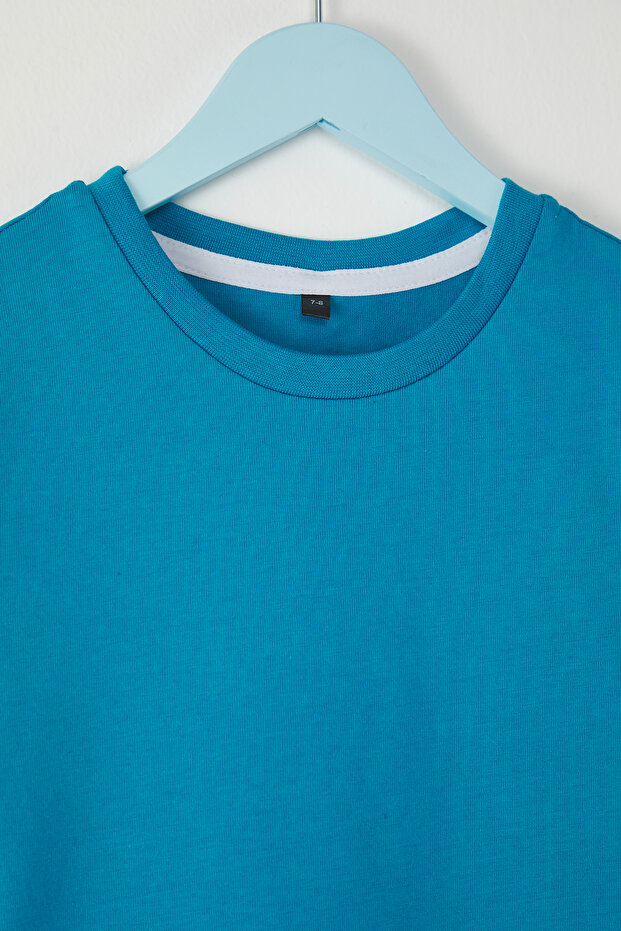Petrol-Bej Pamuklu 2'li Basic Kısa Kol Erkek Çocuk Örme T-Shirt TKDSS25TS00010 - 2