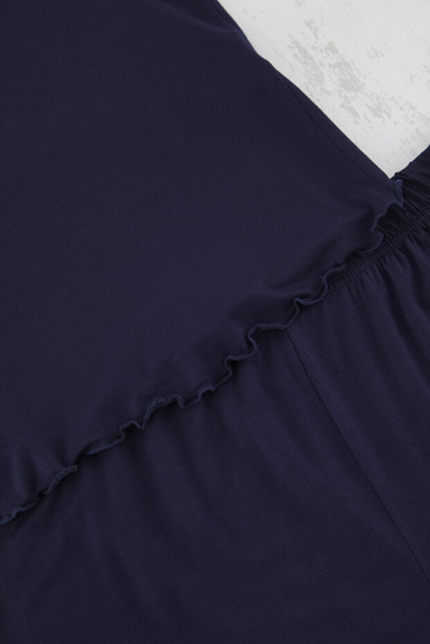 Lacivert V Yaka Dantelli Örme Pijama Takımı TBBSS25AI00098 - 4