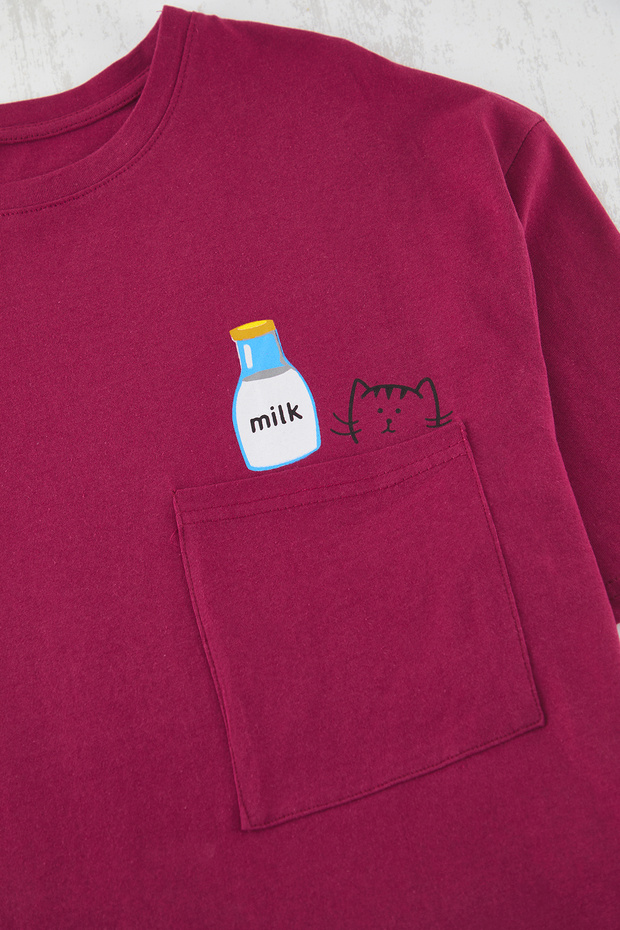 Bordo %100 Pamuklu Fırfırlı Baskılı Şortlu Örme Pijama Takımı THMSS22PT0422 - 3