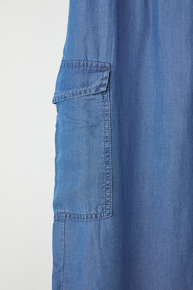 Mavi Yüksek Bel Beli Lastikli Geniş Paça İnce/Yazlık Büyük Beden Wide Leg Jeans TBBSS25CJ00003 - 6