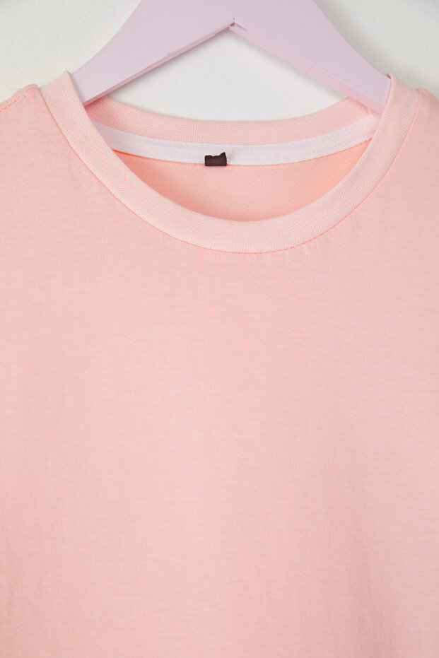 Gül Kurusu-Pudra-Ekru 3'lü Kız Çocuk %100 Pamuk Basic Kısa Kol Örme T-Shirt TKDSS25TS00023 - 2