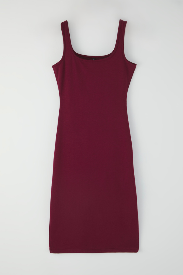 Bordo Midi Bodycone/Vücuda Oturan Örme Elbise TWOSS25EL00774 - 5