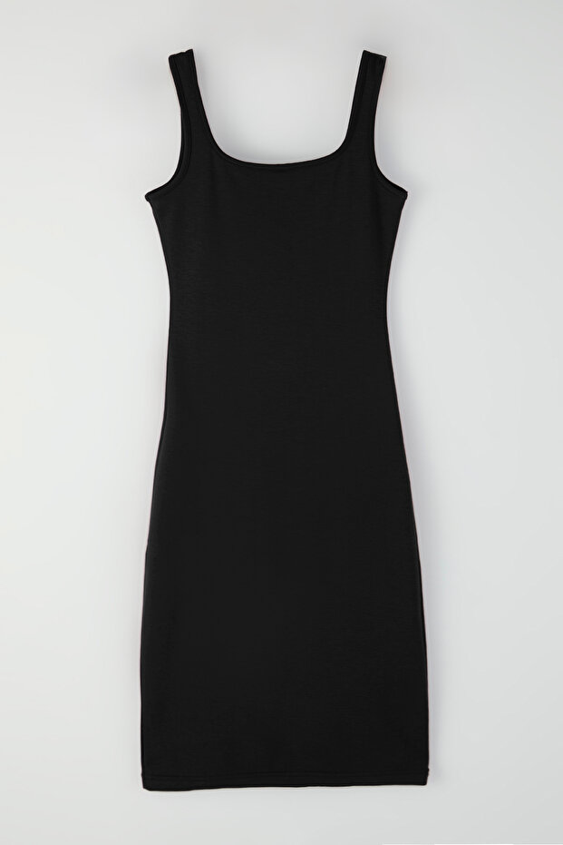 Siyah Midi Bodycone/Vücuda Oturan Örme Elbise TWOSS25EL00774 - 6