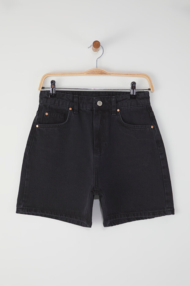 Siyah Normal Bel City Boy Denim Şort TWOSS25SR00173 - 5