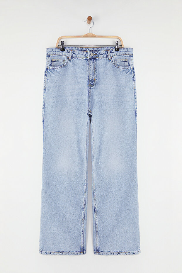 Mavi Yüksek Bel Soluk Efekt Vintage Yıkama Straight Fit %100 Pamuk Non-Stretch Jeans TBBSS24CJ00042 - 5