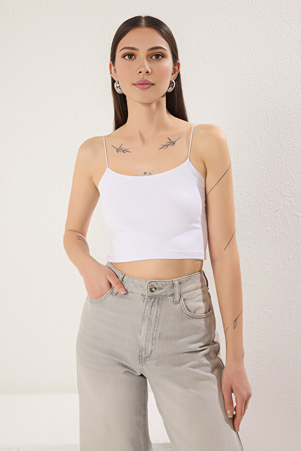 Antrasit-Beyaz-Bordo-Bej 4'lü Paket Askılı Crop Vücuda Oturan Esnek Örme Atlet TWOSS25AL00051 - 4