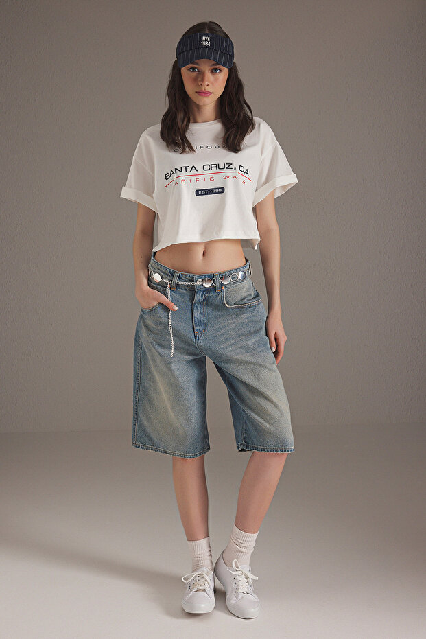 Mavi Soluk Efekt Vintage Normal Bel Denim Jorts Bermuda TWOSS25SR00150 - 2