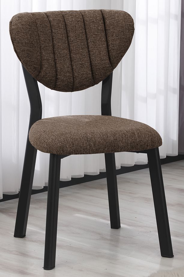 Elma Modeli Masa Sandalye Takımı, 4 Sandalye 1 Sabit Siyah Mermer Desen Masa  110x70 Cm, Keten Kumaş - 4