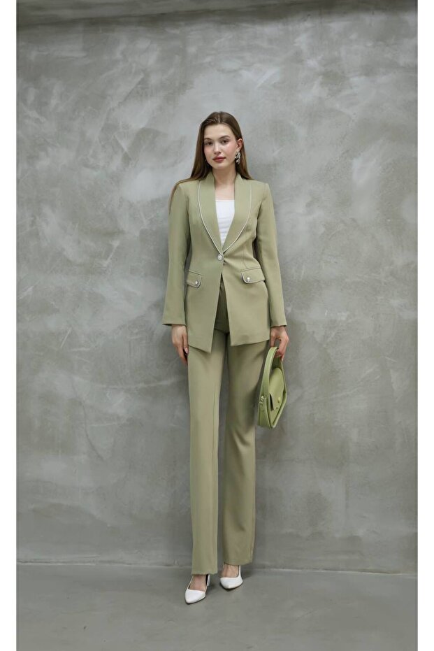 Stone Trim Blazer Jacket Pants Set – Stylish Women's Clothing