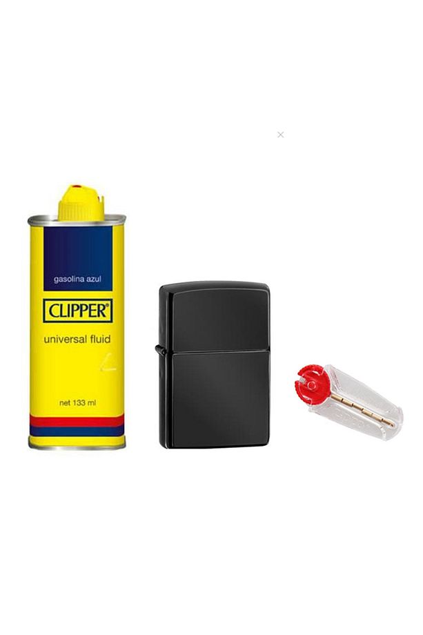 Siyah Benzinli Çakmak - 5li Çakmak Taşı  ve Cliper Çakmak Benzin Set - 1