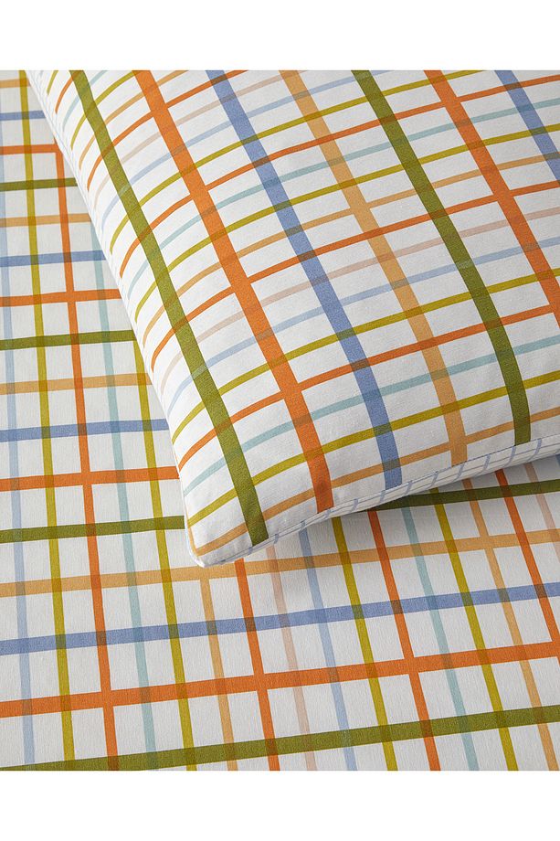 Color Grid Kolay Ütülenir Tek Kişilik Nevresim Takımı 160x220 cm Turuncu-yeşil - 5