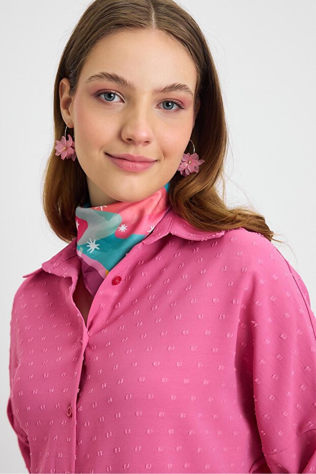 قميص فضفاض منقوش - وردي 4635A - 4