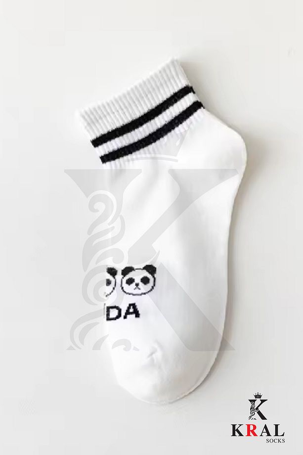 Kadın Erkek Sevimli Panda (5 ÇİFT) Kolej Model Pamuklu Terletmez Çorap Seti - 9
