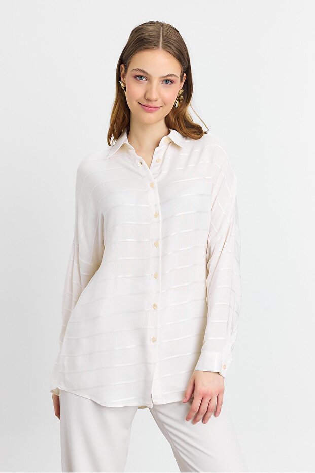 Prugasto Ležerna košulja - bež - 1