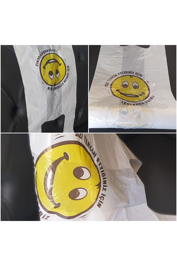 3 ADET Büyükboy Gülenyüz Baskılı Rulo Poşet Market Manav Atlet Hışır - 1